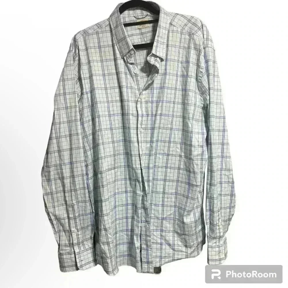 Faherty Shirt Mens 2XL XXL Blue Plaid Button Down top office work long sleeve